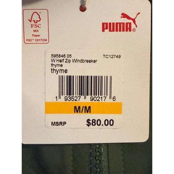 Puma Womens Half Zip Windbreaker Thyme Green Pullover Jacket Size M NEW - Picture 5 of 7